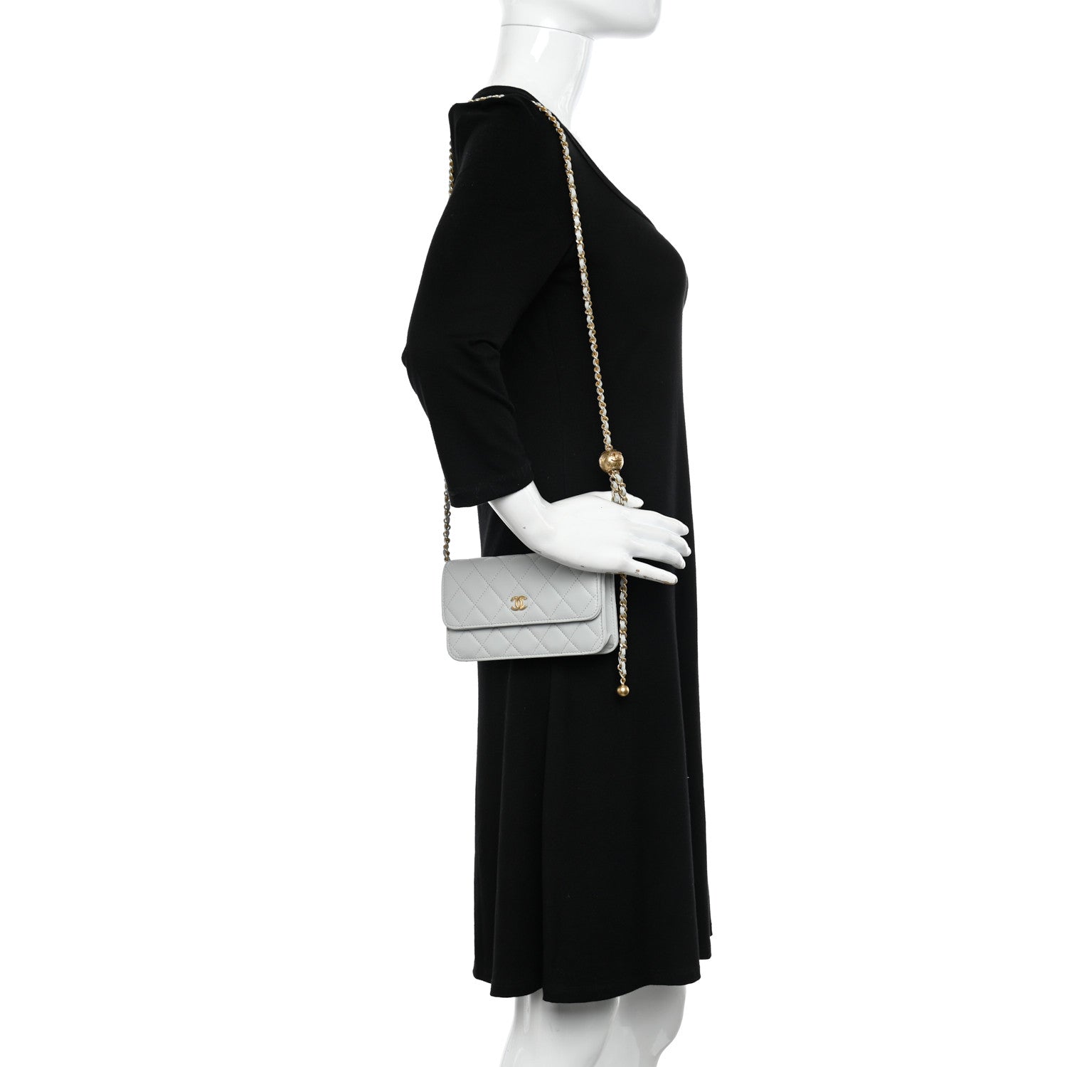 Chanel Lambskin Pearl Crush Quilted Flap Phone Holder With Chain Light Grey 2 of 12