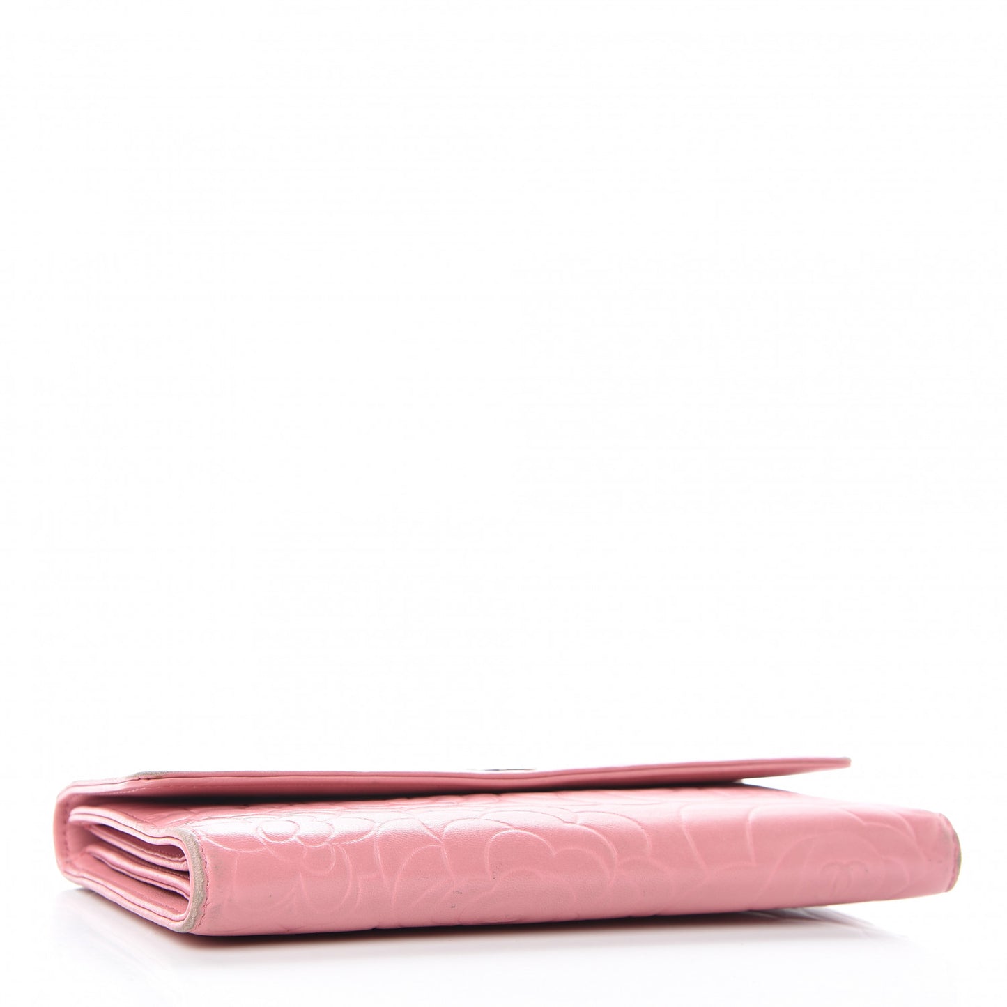 Lambskin Embossed Camellia Large Gusset Flap Wallet Pink