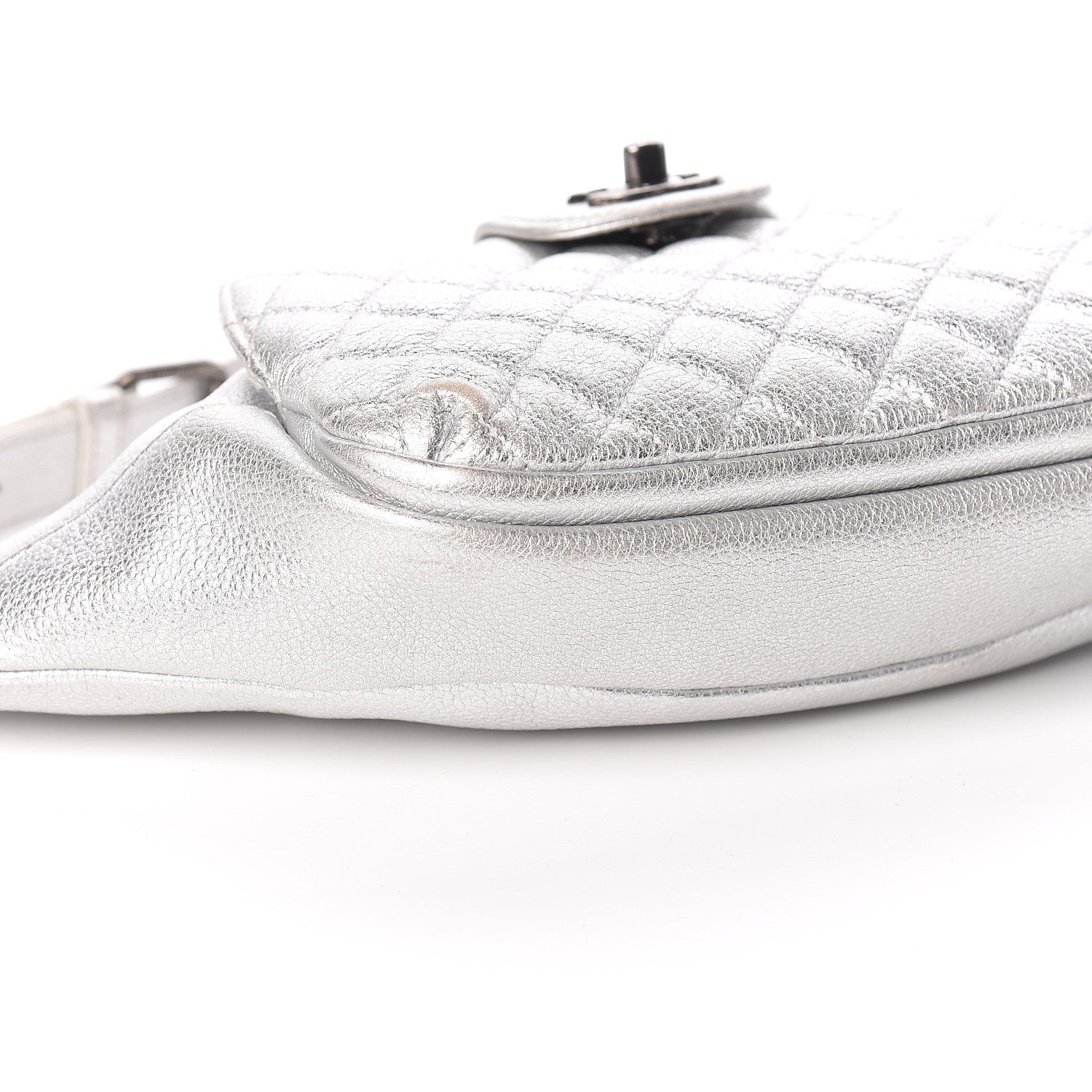 Chanel Metallic Grained Calfskin Quilted Casual Rock Waist Bag Fanny Pack Silver 5 of 10