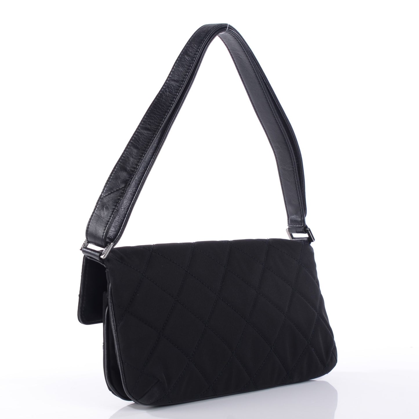 Nylon Quilted Mademoiselle Messenger Flap Bag Black