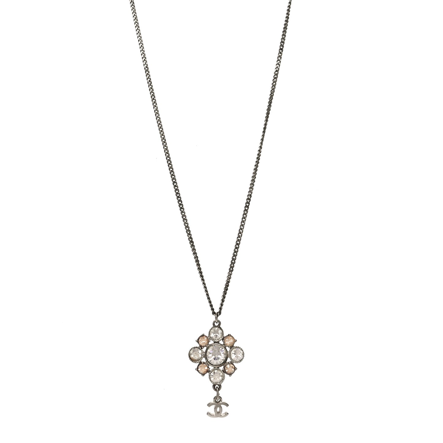 Crystal CC Drop Pendant Necklace Silver