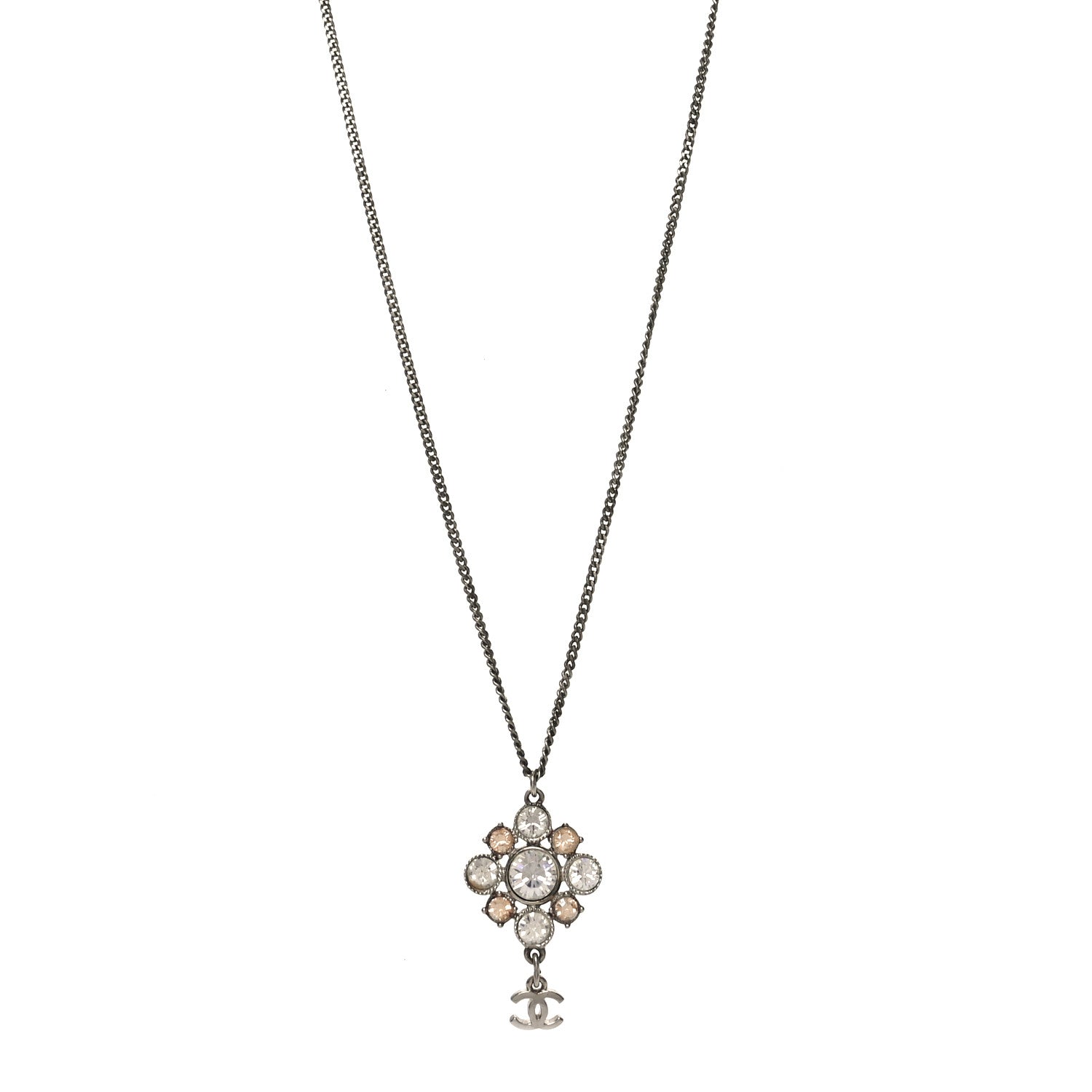 Chanel Crystal CC Drop Pendant Necklace Silver 1 of 5