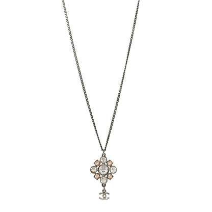 Chanel Crystal CC Drop Pendant Necklace Silver 1 of 5