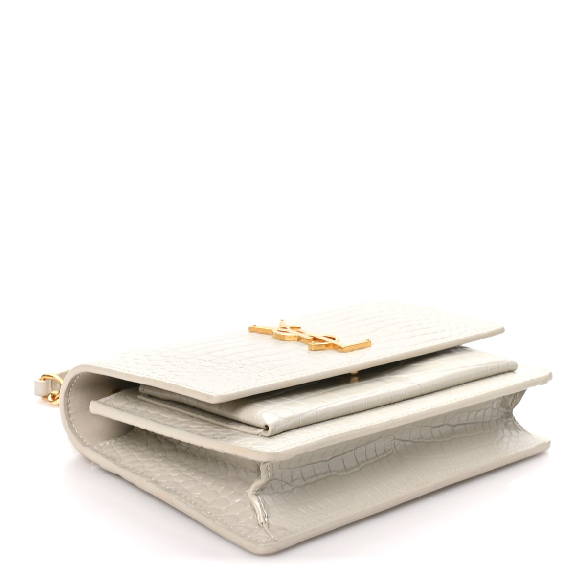 Calfskin Crocodile Embossed Monogram Sunset Chain Wallet Blanc Vintage
