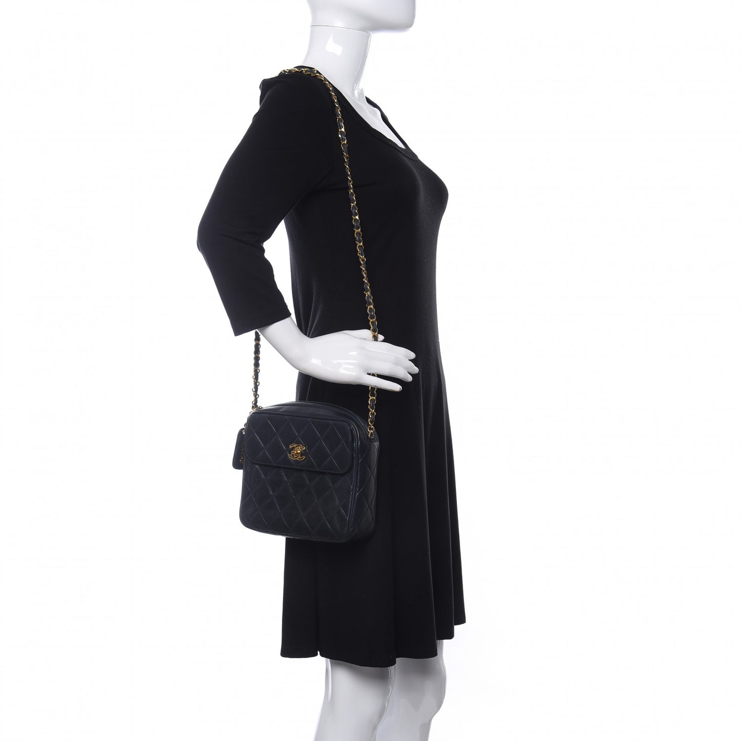 Lambskin Quilted Flap Camera Case Navy