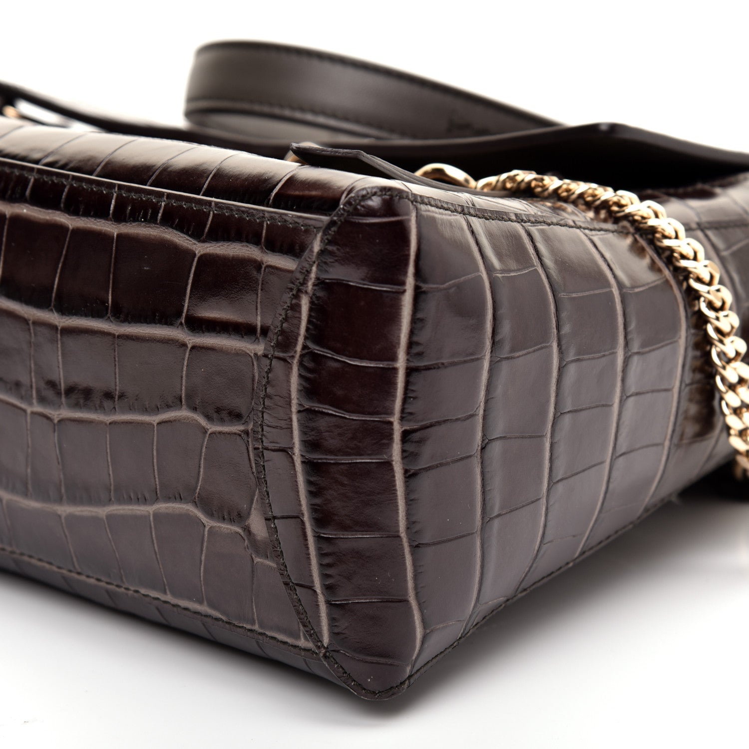 Chloe Calfskin Crocodile Embossed Small Faye Day Shoulder Bag Profound Brown 7 of 10