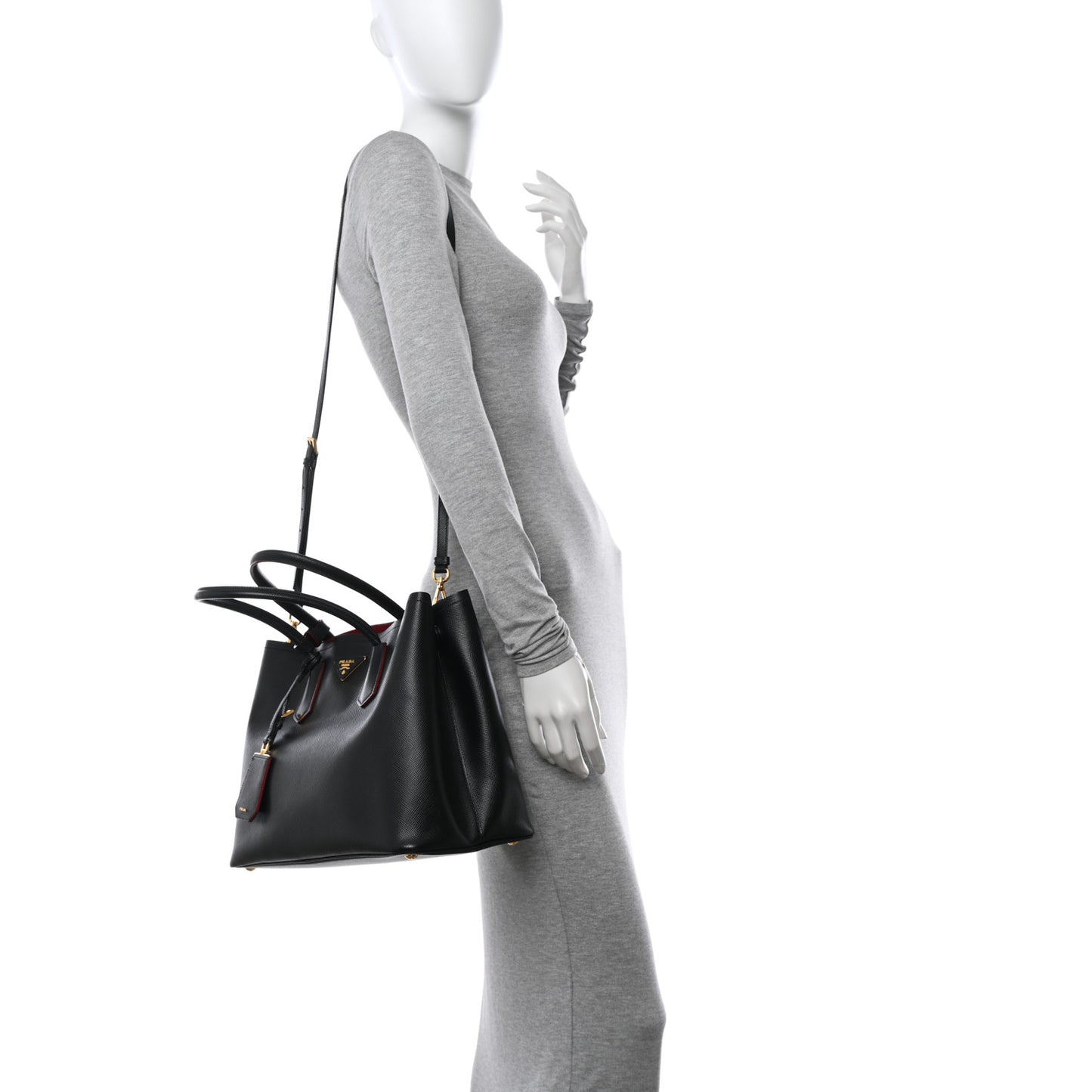 Saffiano Cuir Large Double Bag Black Fuoco