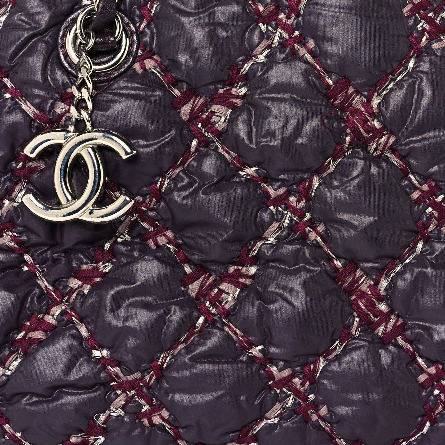 Nylon Quilted Tweed Stitch Bubble Camera Case Purple