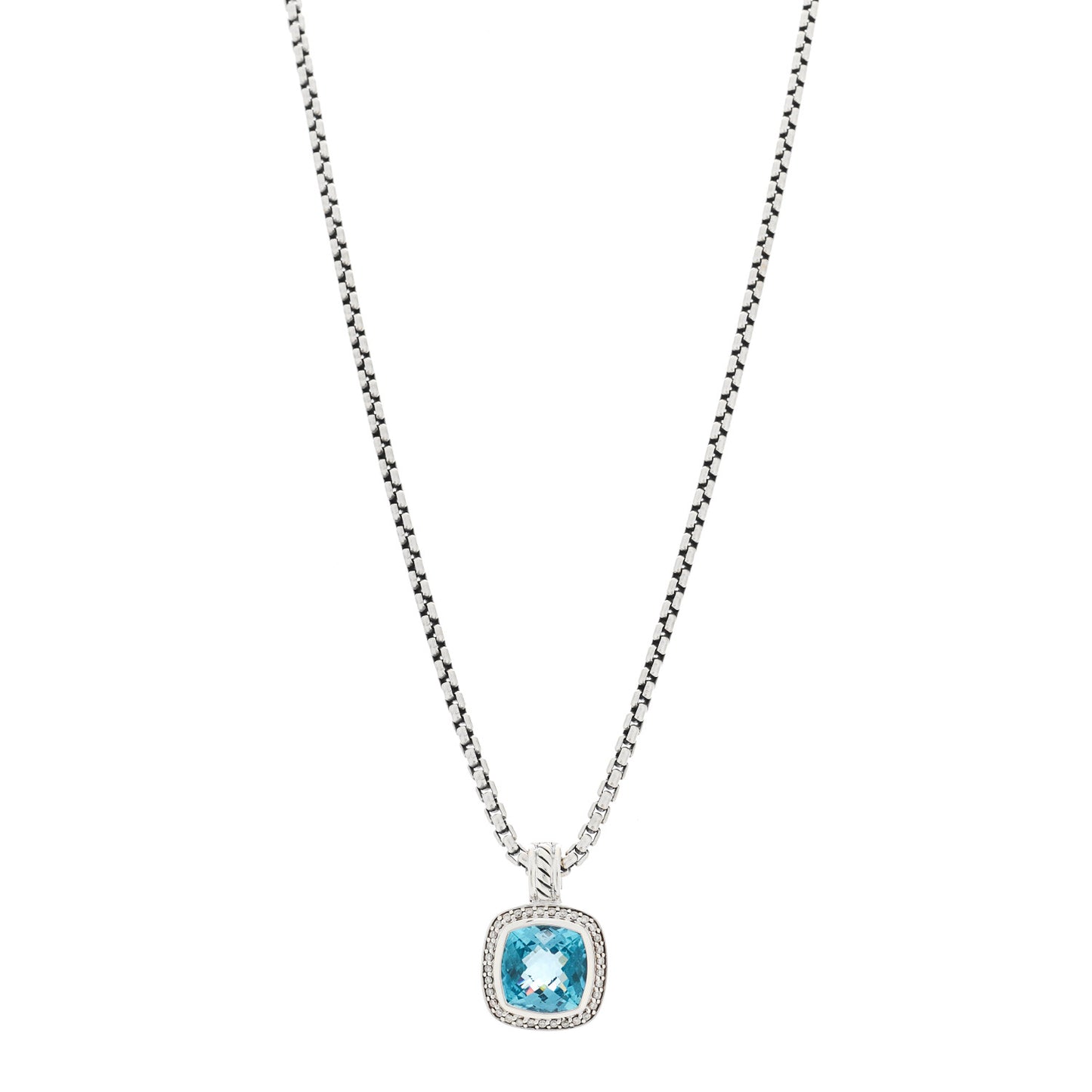 Sterling Silver Diamond Blue Topaz 7mm Petite Albion Pendant Necklace