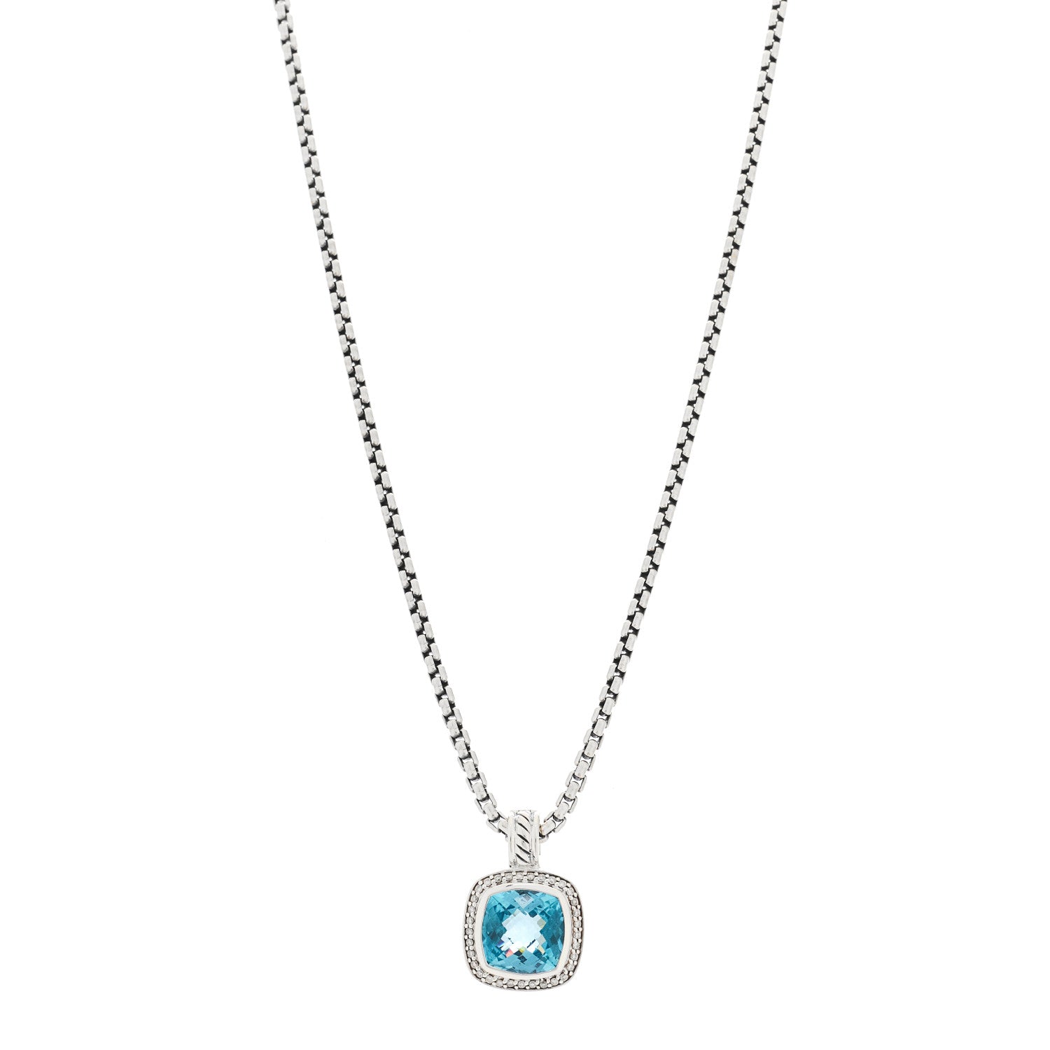 David Yurman Sterling Silver Diamond Blue Topaz 7mm Petite Albion Pendant Necklace 1 of 6