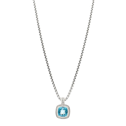 David Yurman Sterling Silver Diamond Blue Topaz 7mm Petite Albion Pendant Necklace 1 of 6