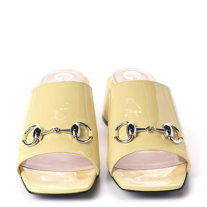 Gucci Patent Lexi Horsebit Mid-Heel Slide Sandals 38 Burro 2 of 10