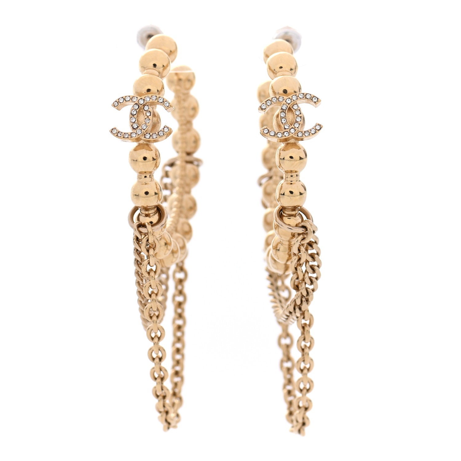 Chanel Metal Bead Round CC Hoop Earrings Gold 1 of 5