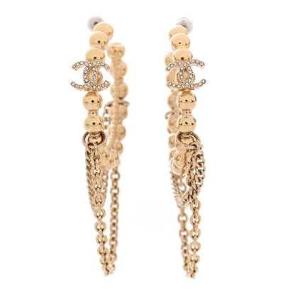 Chanel Metal Bead Round CC Hoop Earrings Gold 1 of 5