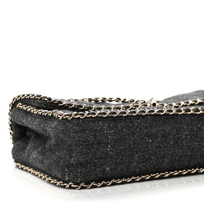 Chanel Wool Tweed Quilted Coco Neige Chain Around Flap Black 9 of 10