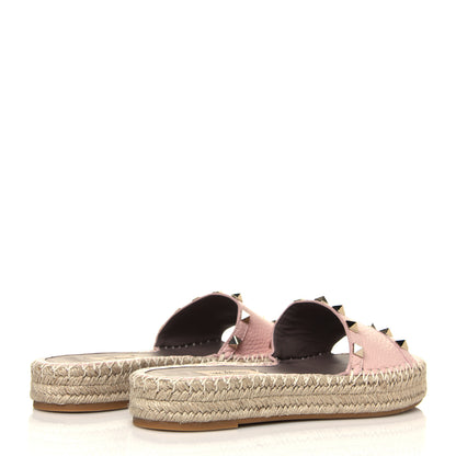 Valentino Garavani Grained Calfskin Rockstud Espadrille Flat Slide Sandals 36 Rose Quartz 4 of 6