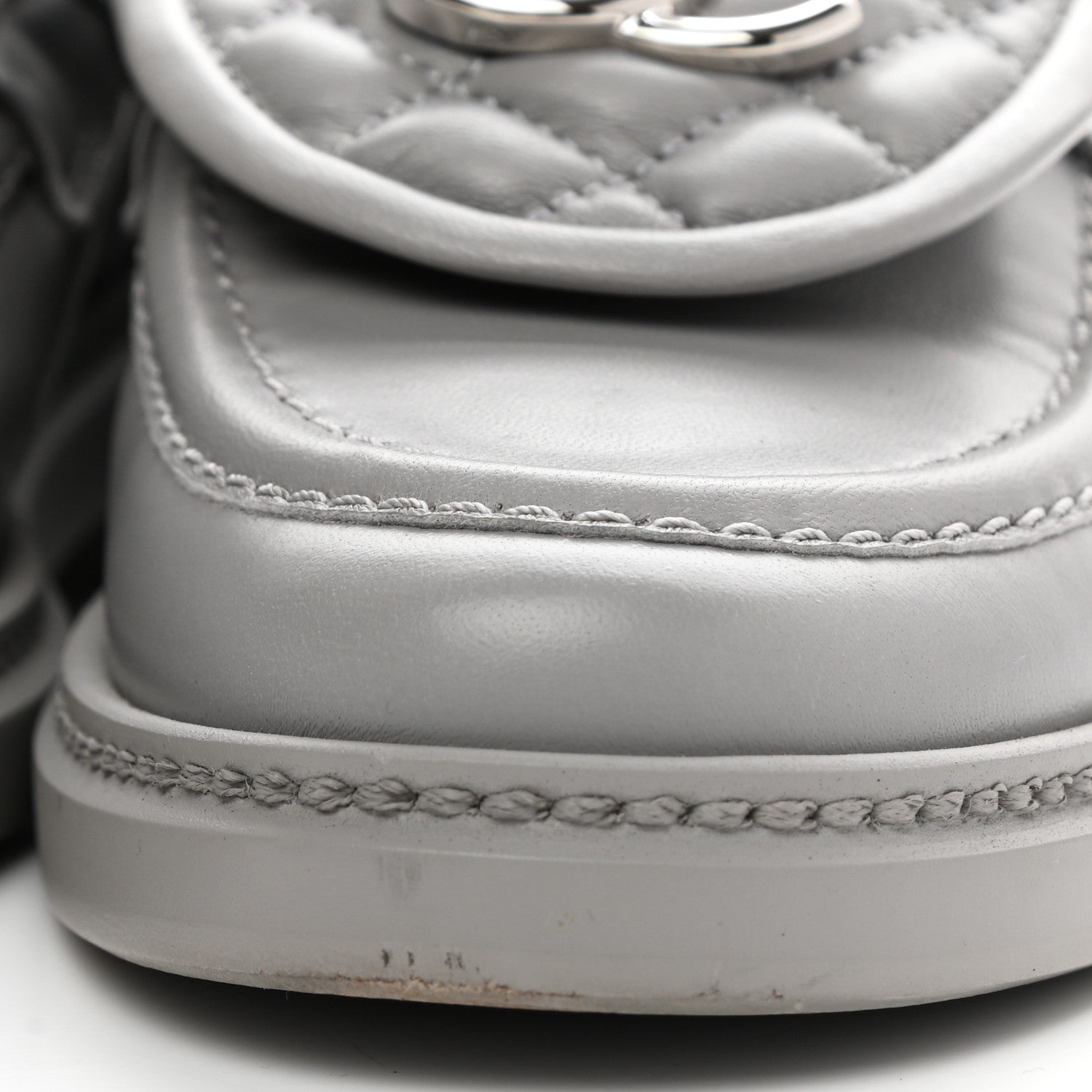 Chanel Lambskin Quilted CC Turnlock Loafers 37 Grey 10 of 13