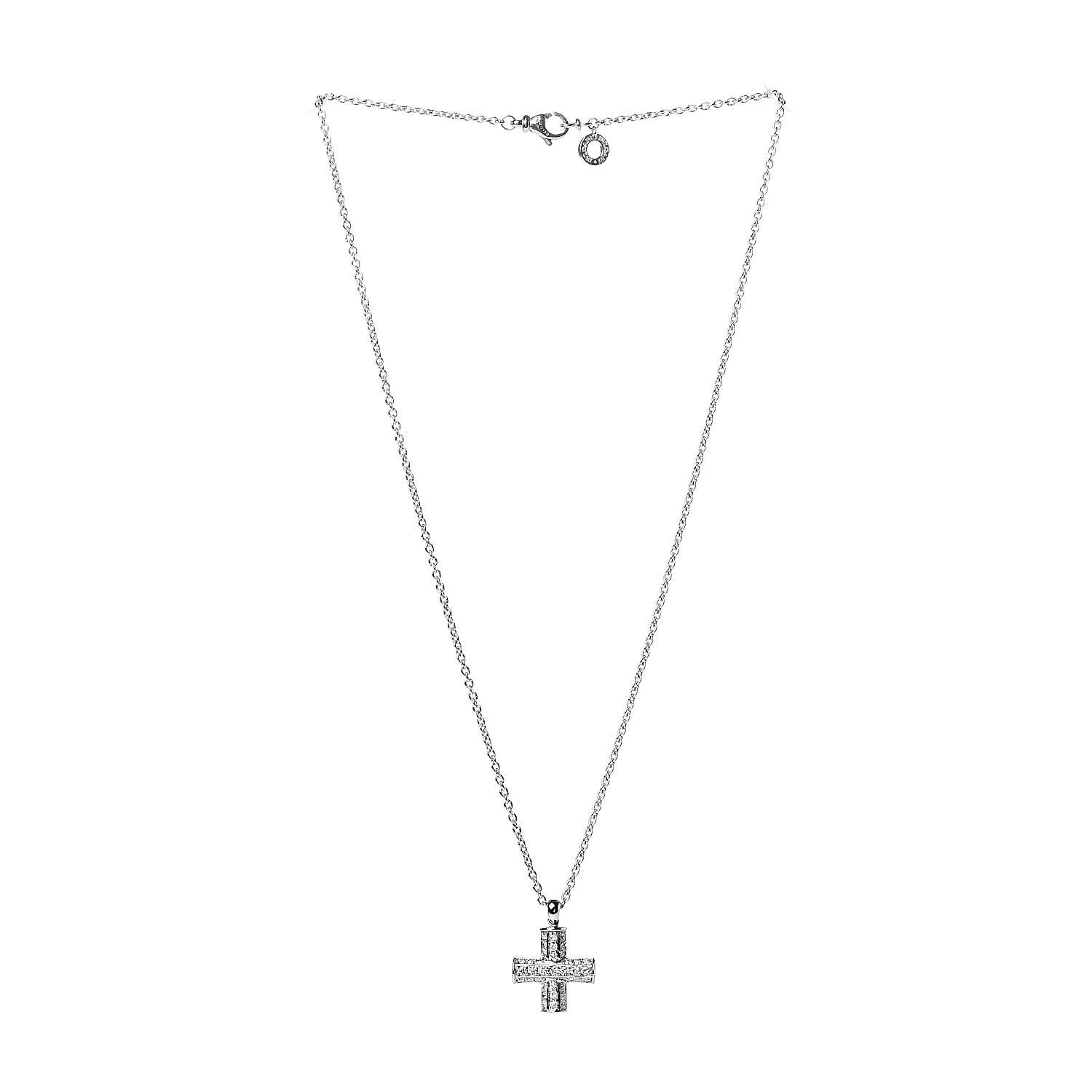 Bulgari 18K White Gold Diamond Cross Pendant Necklace 3 of 4