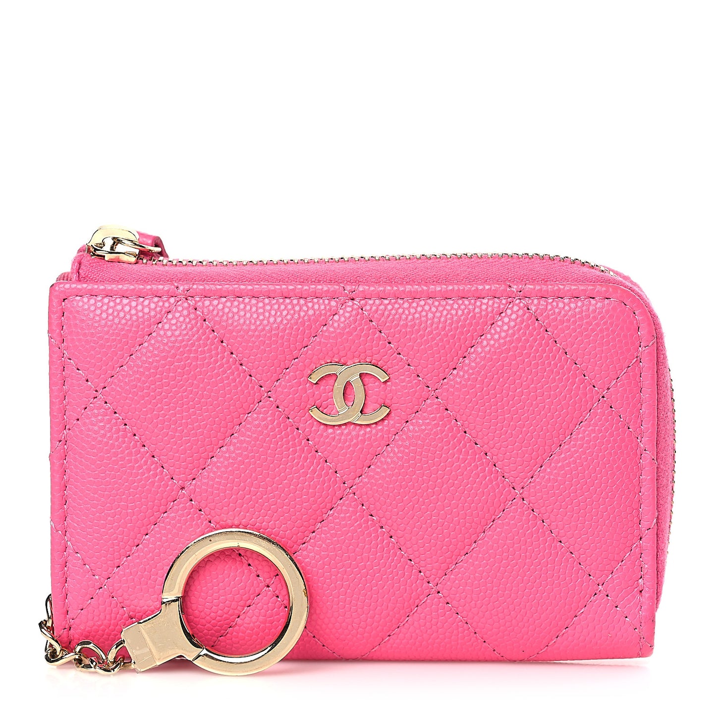 Caviar Quilted Zipped Key Holder Case Pink