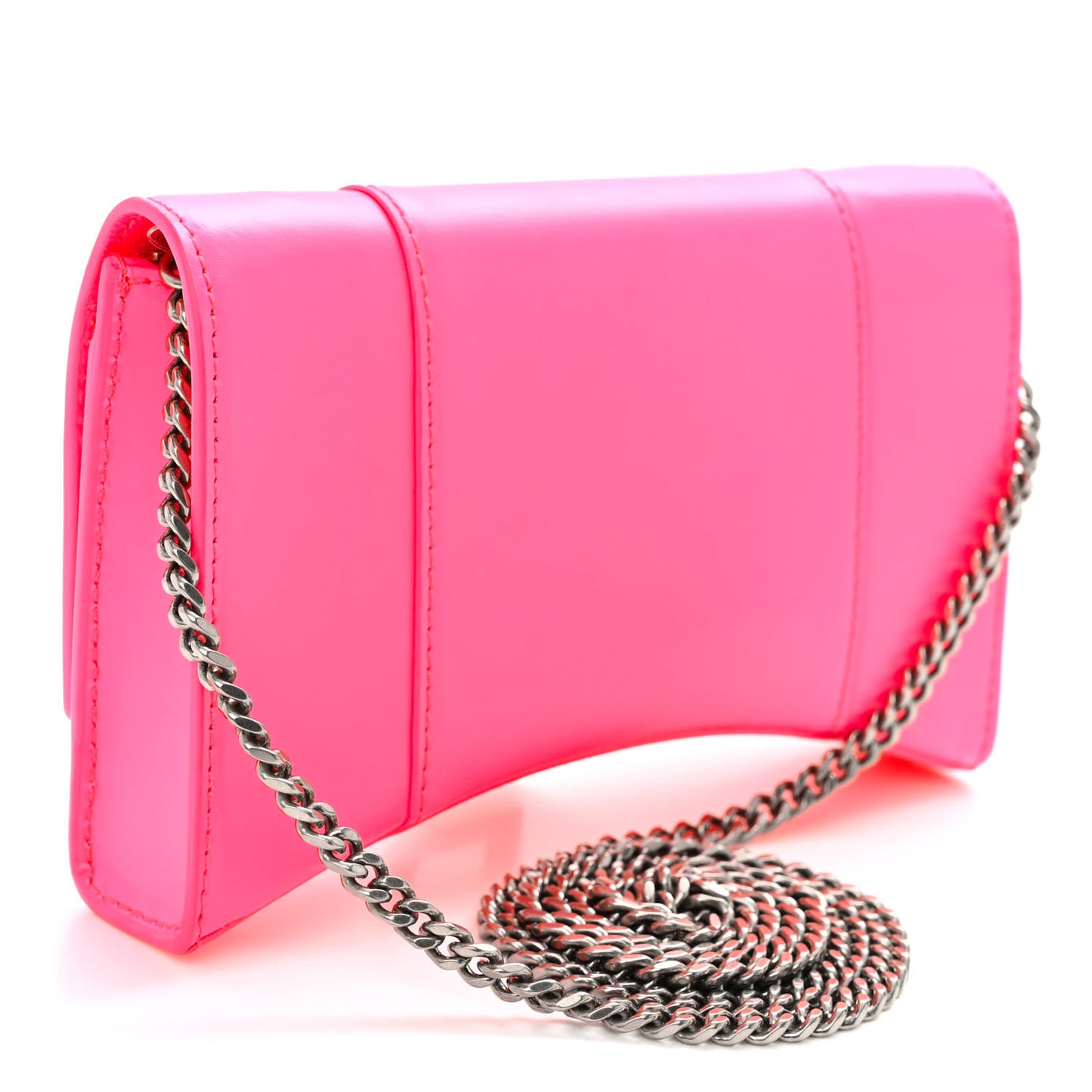 Shiny Box Calfskin XS Hourglass Wallet On Chain Fluo Pink