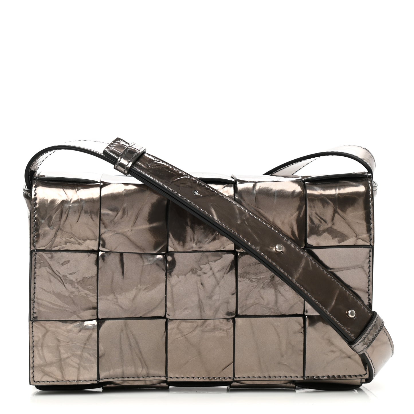 Metallic Crushed Calfskin Maxi Intrecciato Cassette Crossbody Bag Anchor