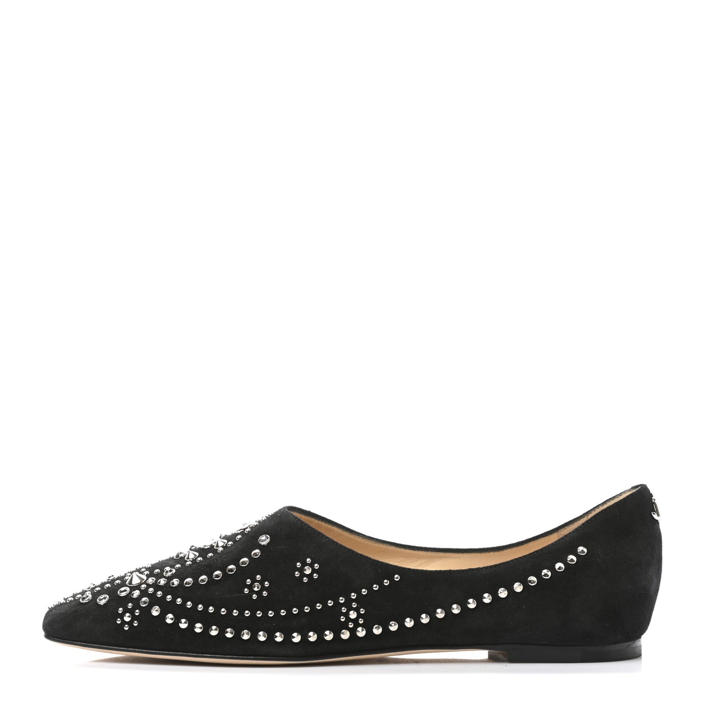 Suede Floral Studded Joselyn Flat 37.5 Black Silver