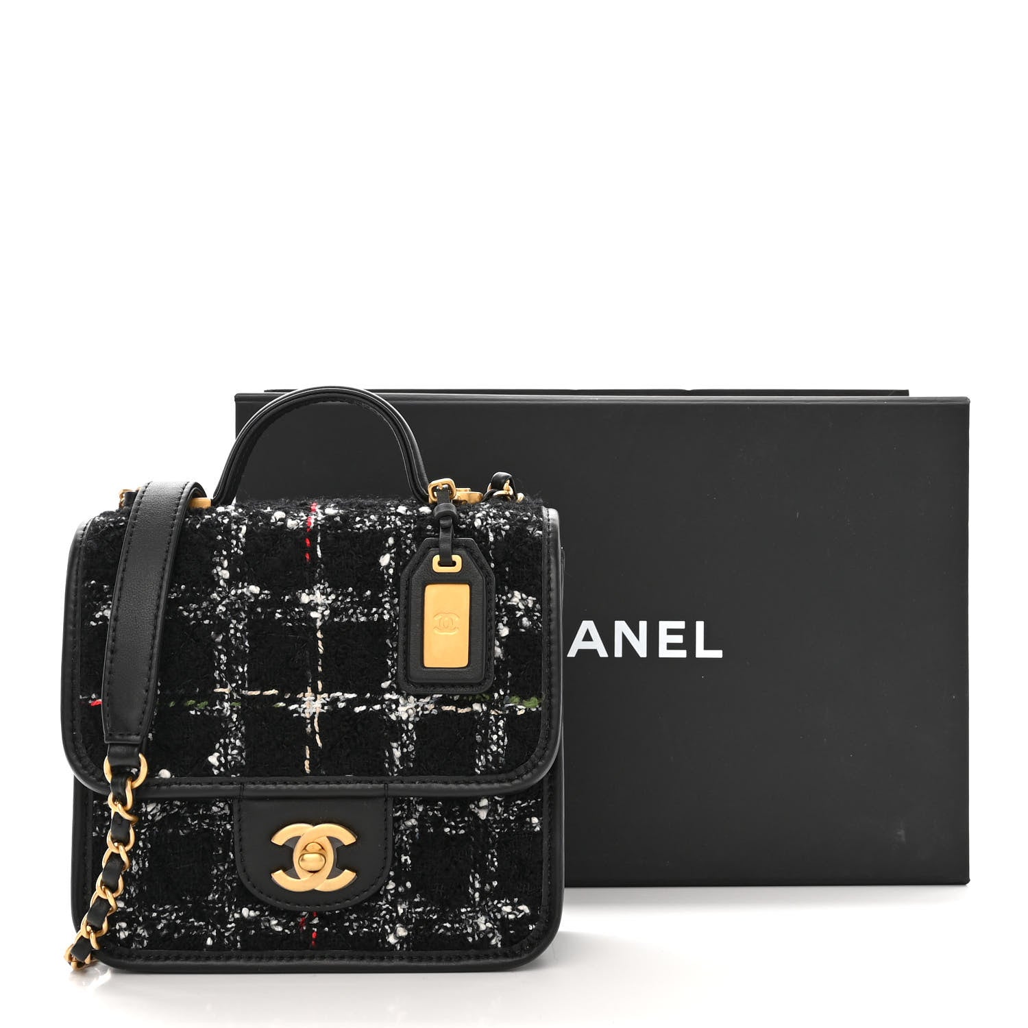 Chanel Tweed School Memory Mini Top Handle Flap Black White 11 of 11