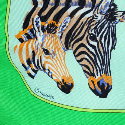 Hermes Silk Les Zebras Scarf 70 Vert Pistache Bleu 5 of 5