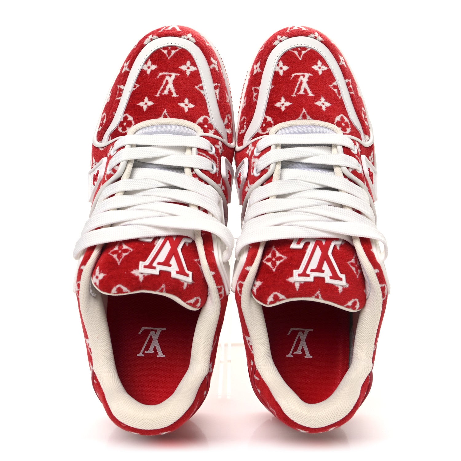 Louis Vuitton Jacquard Velvet Monogram Mens LV Trainer Sneakers 6.5 Red 2 of 10