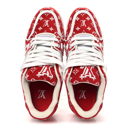 Louis Vuitton Jacquard Velvet Monogram Mens LV Trainer Sneakers 6.5 Red 2 of 10