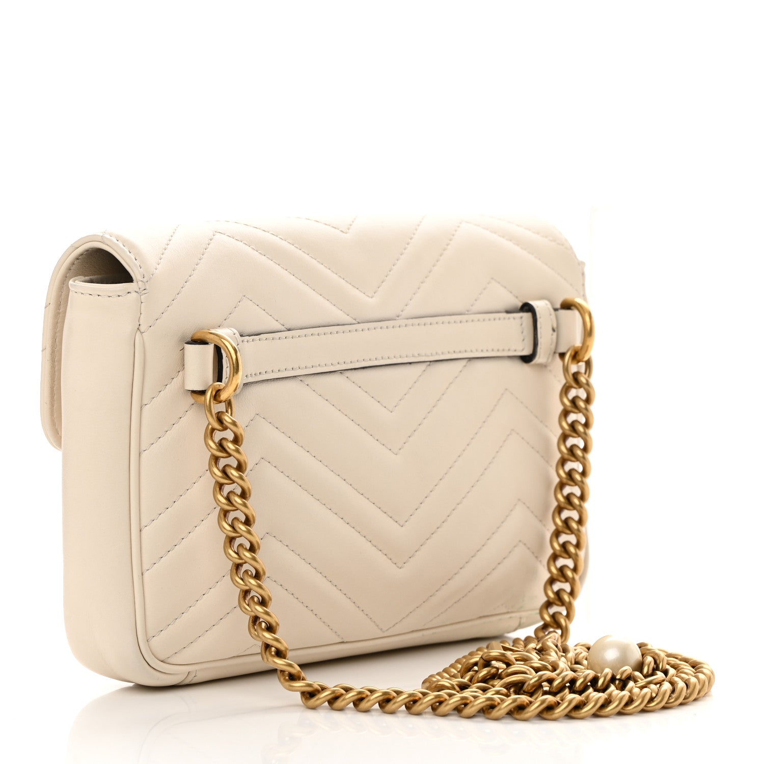 Gucci Calfskin Matelasse Pearly GG Marmont Chain Belt Bag Mystic White 3 of 19