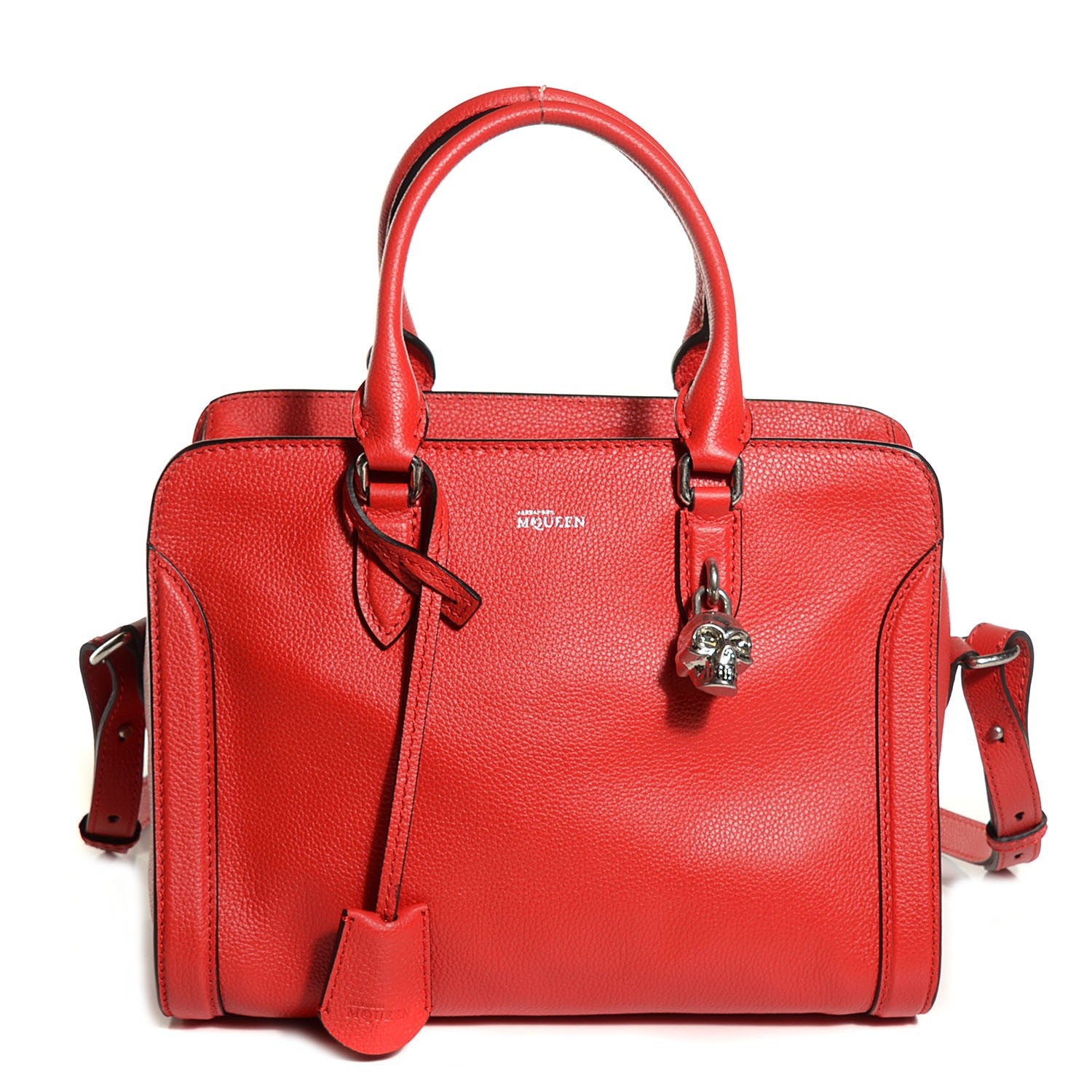 Alexander McQueen Pebbled Calfskin Small Skull Padlock Zip Around Tote Flame 1 of 7