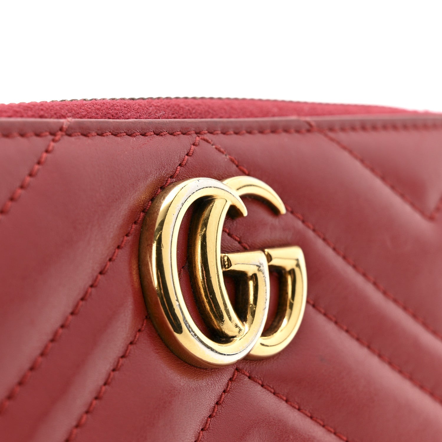 Gucci Calfskin Matelasse GG Marmont Zip Around Wallet Hibiscus Red
