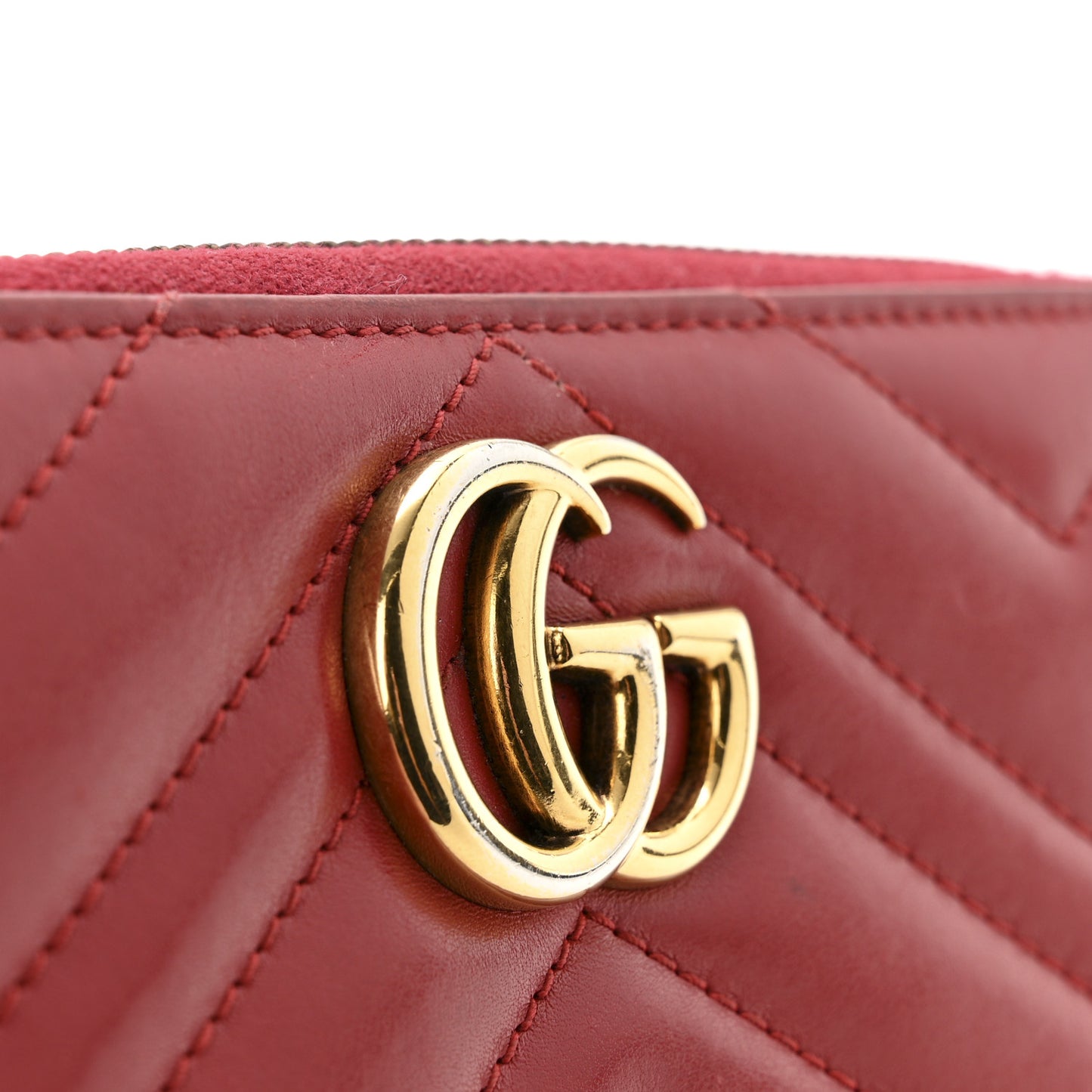 Calfskin Matelasse GG Marmont Zip Around Wallet Hibiscus Red