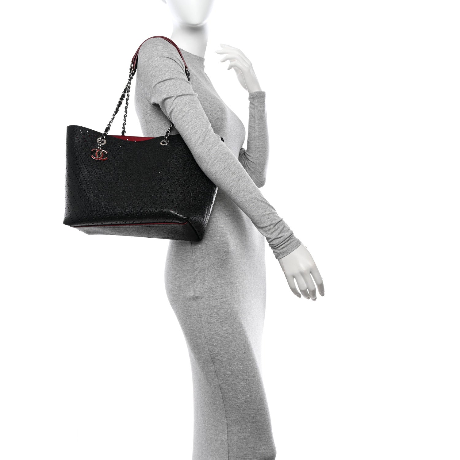 Chanel Perforated Grained Calfskin Large Shopping Tote Black 2 of 11