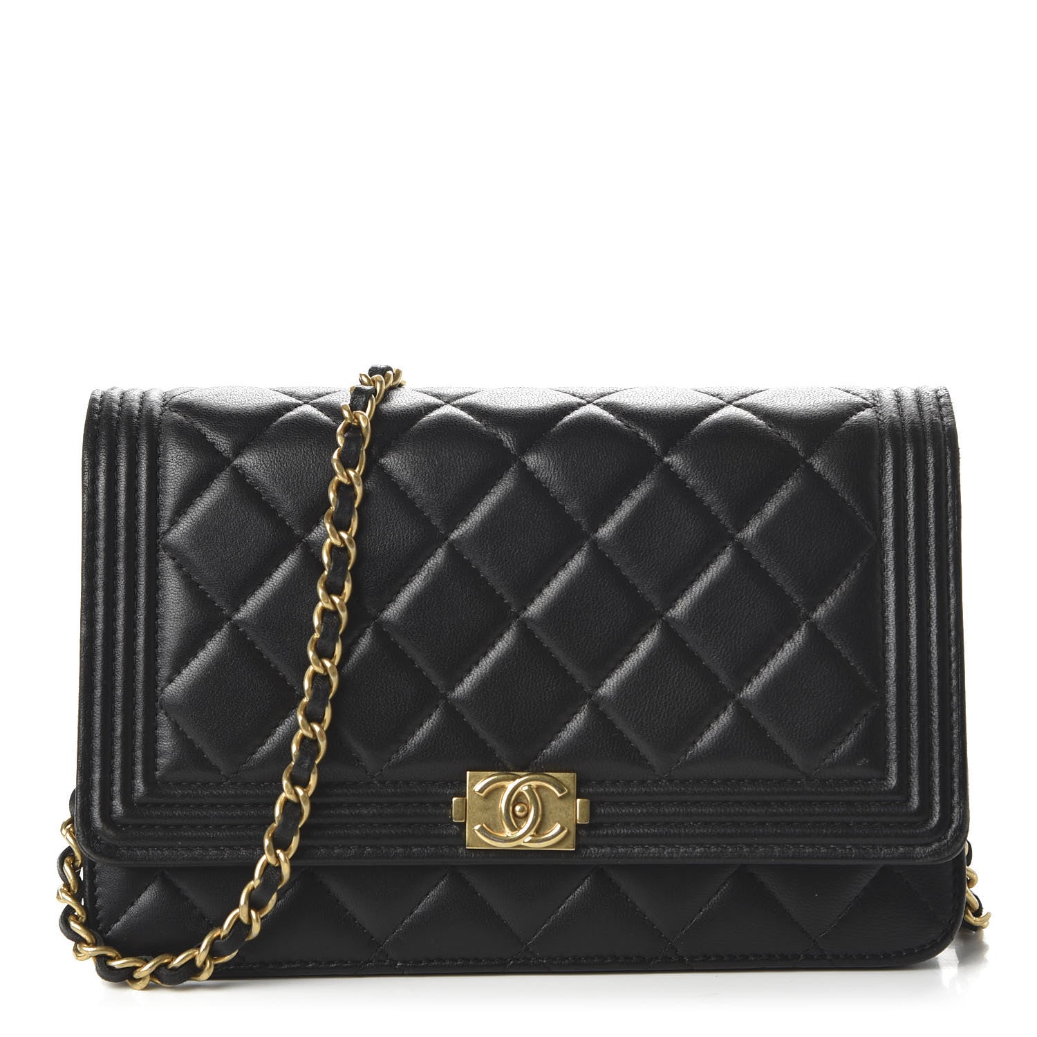 Chanel Lambskin Quilted Boy Wallet On Chain WOC Black 1 of 12