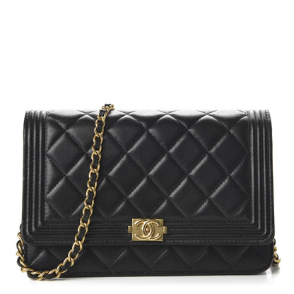 Chanel Lambskin Quilted Boy Wallet On Chain WOC Black 1 of 12