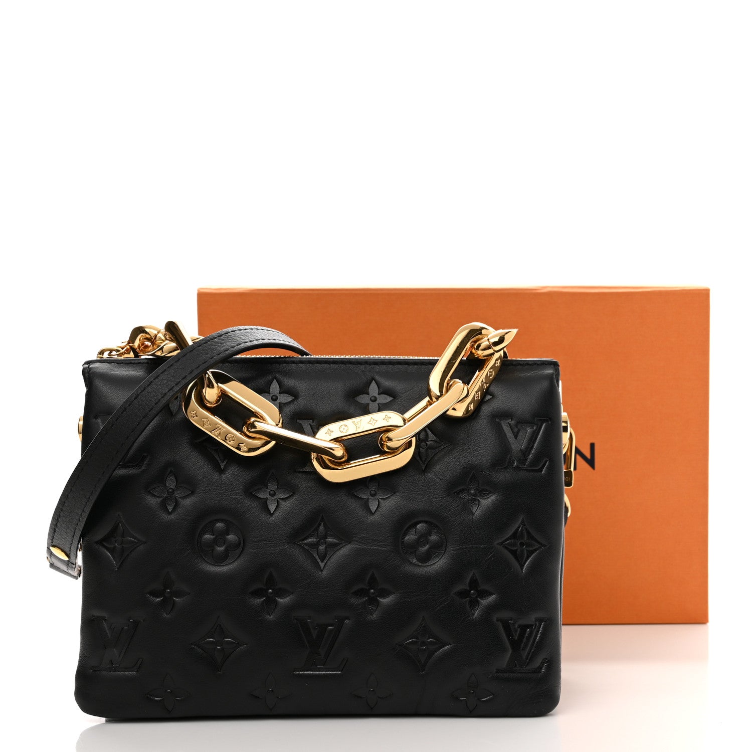 Louis Vuitton Lambskin Embossed Monogram Coussin BB Black 12 of 13