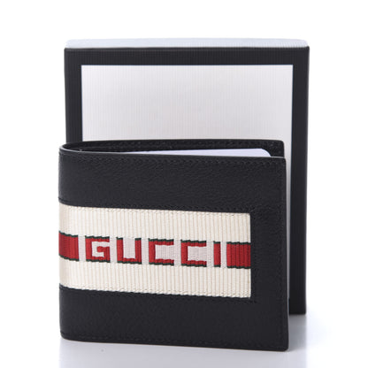 Gucci Textured Dollar Calfskin Nylon Gucci Stripe New Web Bi-Fold Wallet Black Ecru Verde Rosso 7 of 7