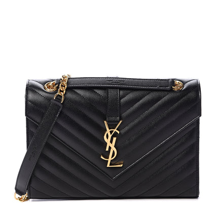 Saint Laurent Grain De Poudre Matelasse Chevron Medium Monogram Satchel Black 1 of 9