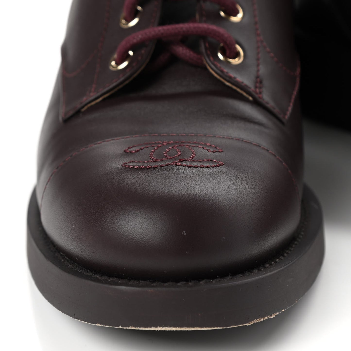 Calfskin Lace Up CC Short Boots 41 Burgundy