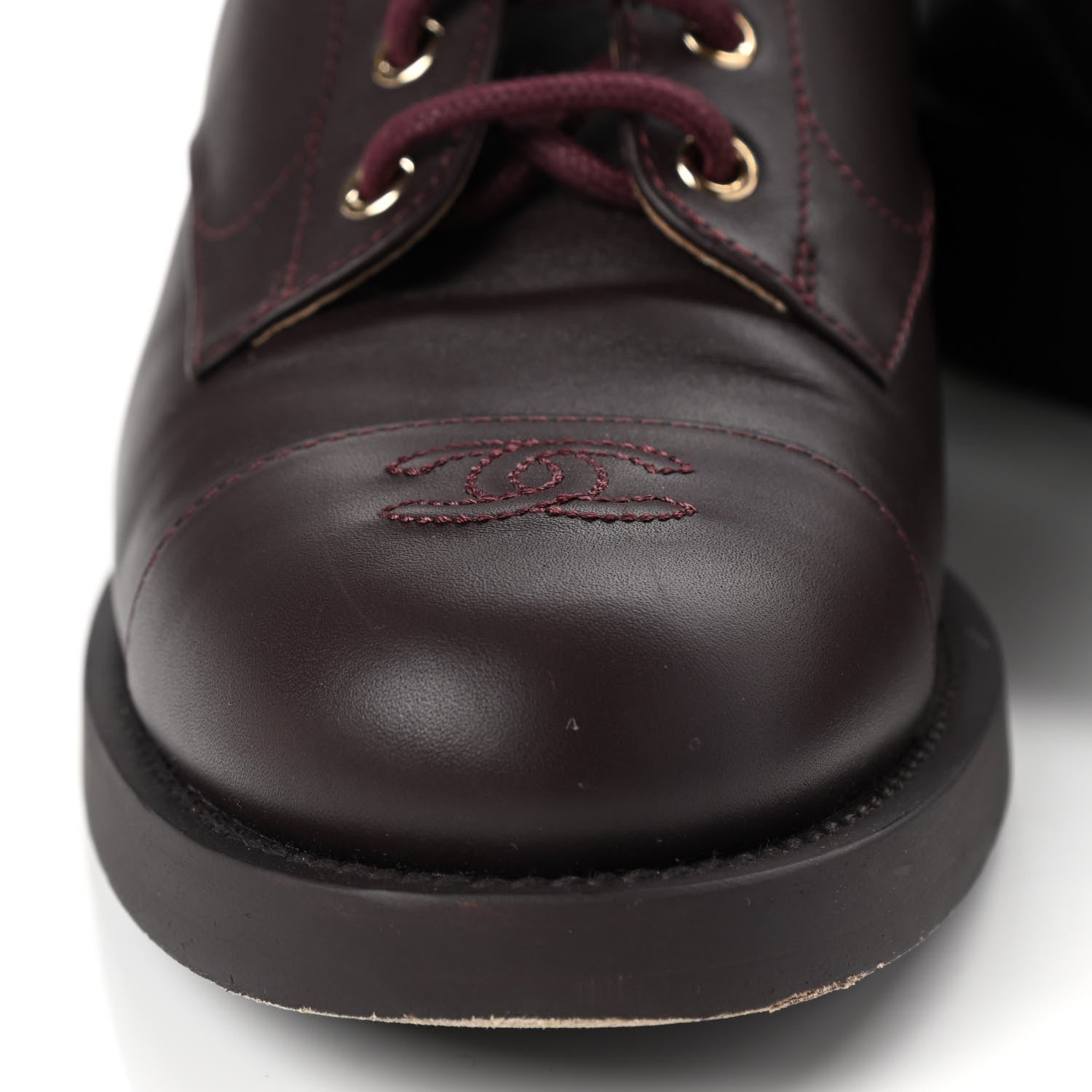 Chanel Calfskin Lace Up CC Short Boots 41 Burgundy 11 of 13