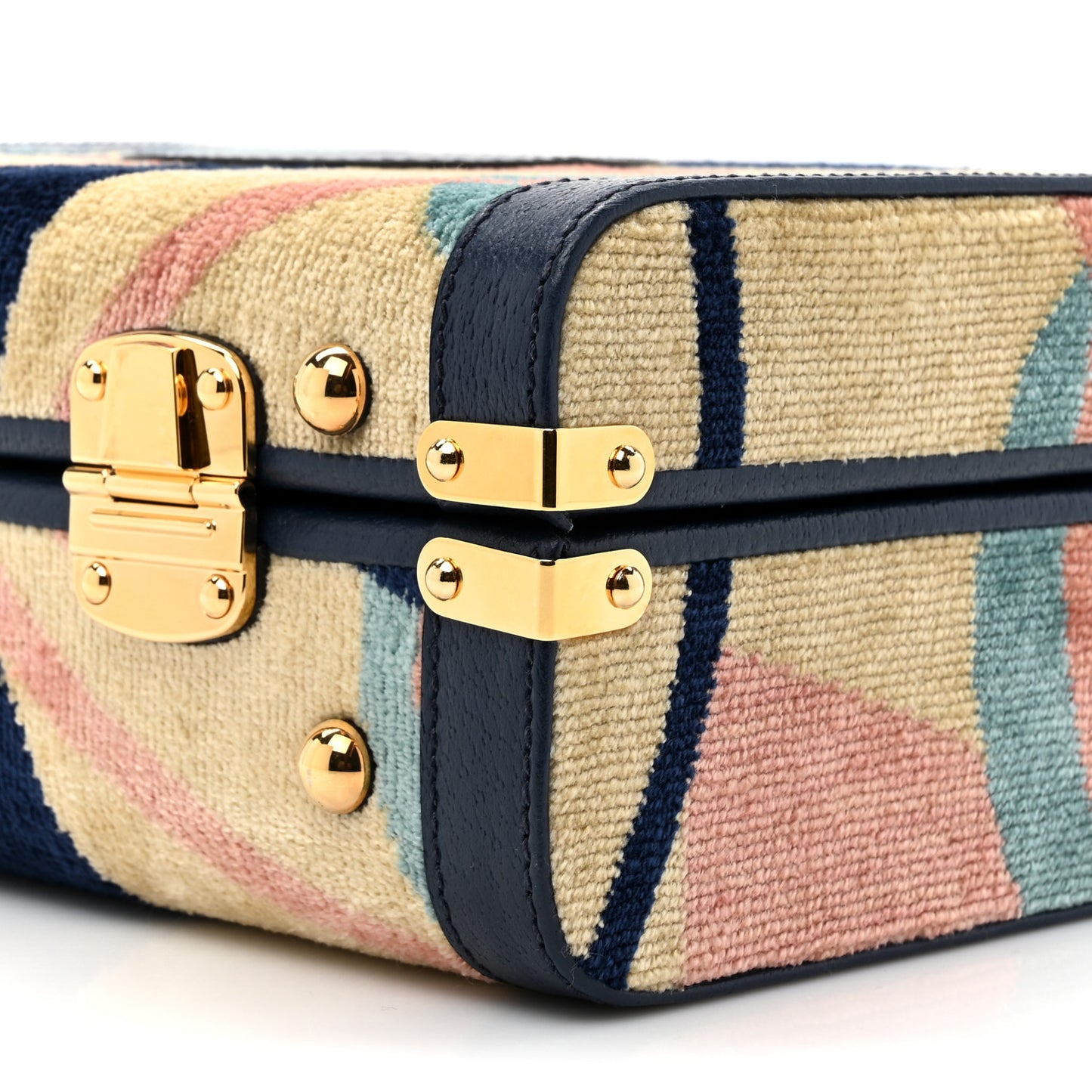 Chenille Textured Dollar Calfskin Print Savoy Top Handle Beauty Case Blue Multicolor