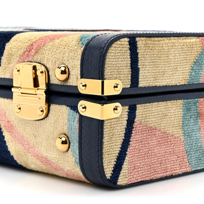 Gucci Chenille Textured Dollar Calfskin Print Savoy Top Handle Beauty Case Blue Multicolor 8 of 9