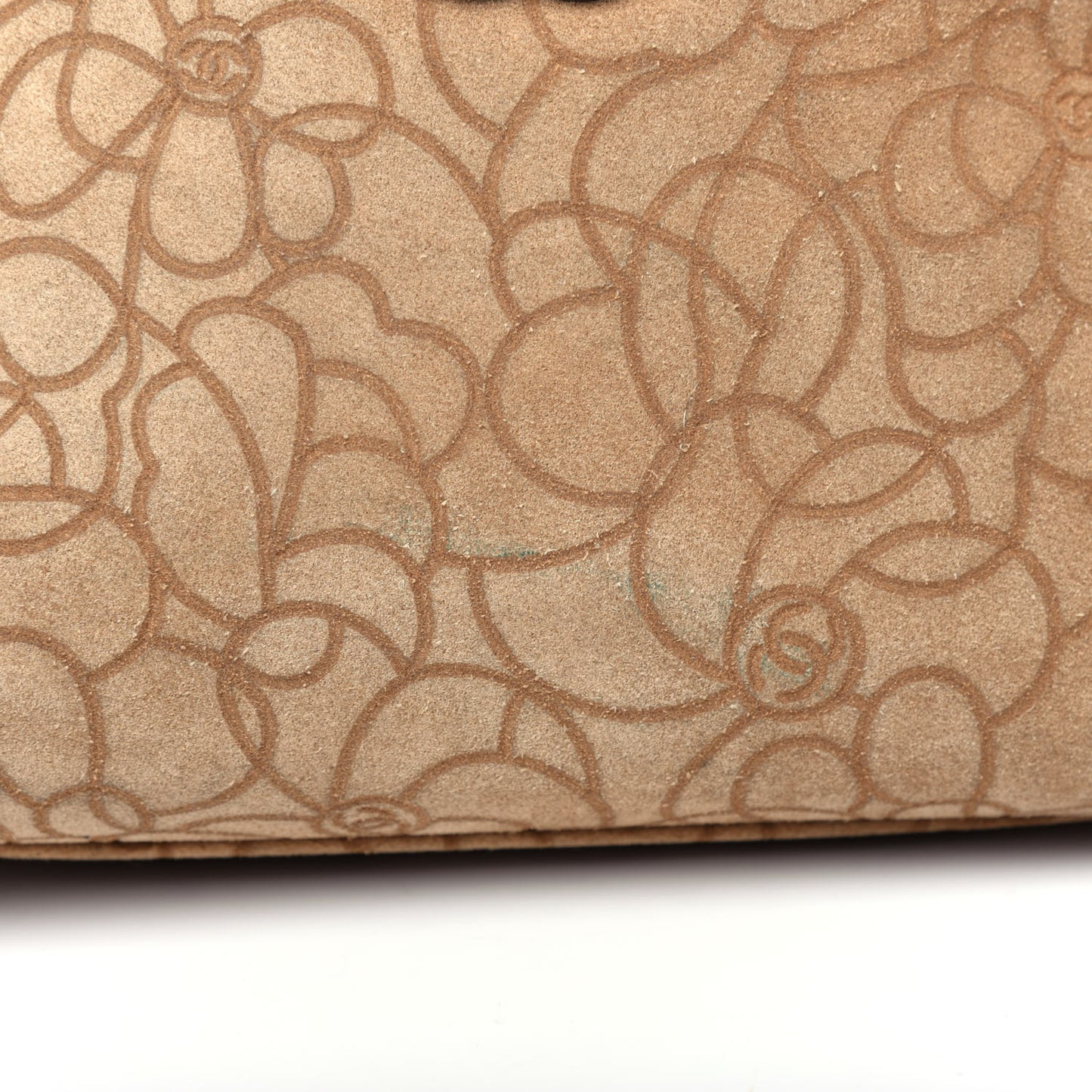Suede Camellia Embossed Bowling Bag Beige