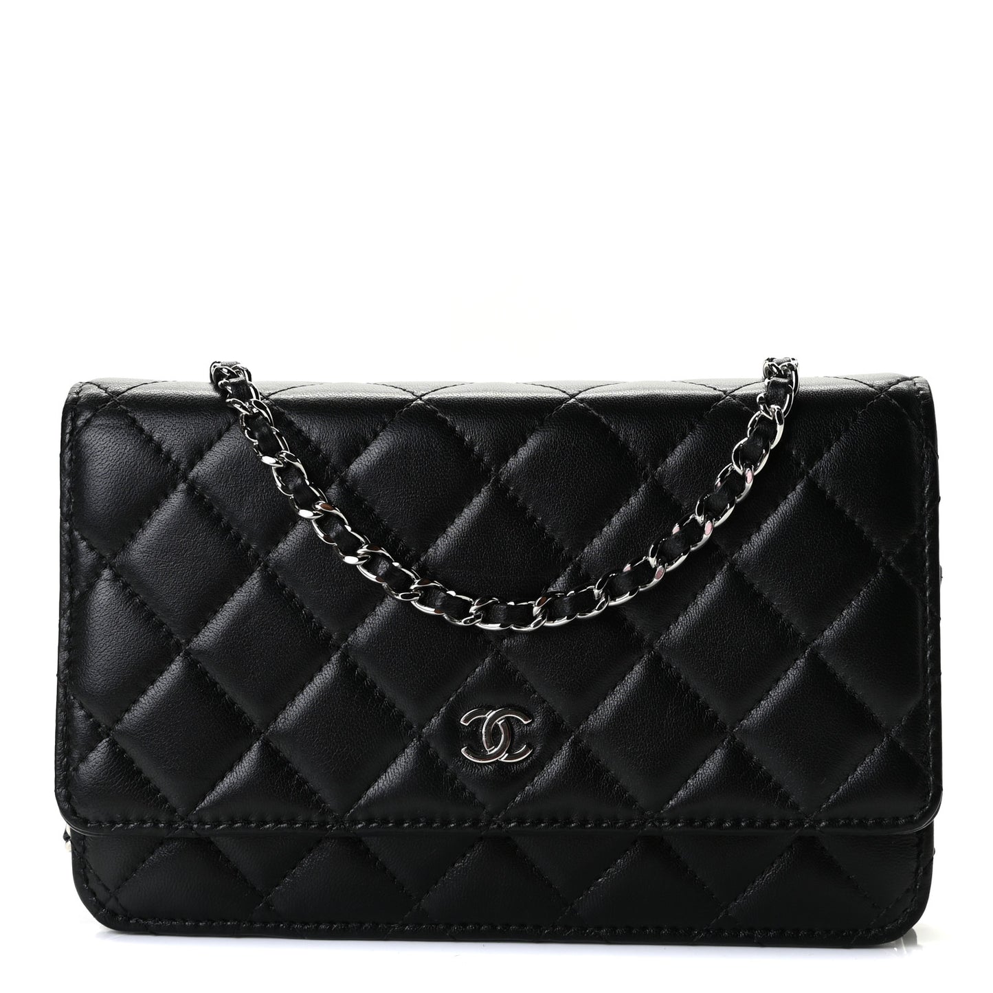Lambskin Quilted Wallet On Chain WOC Black