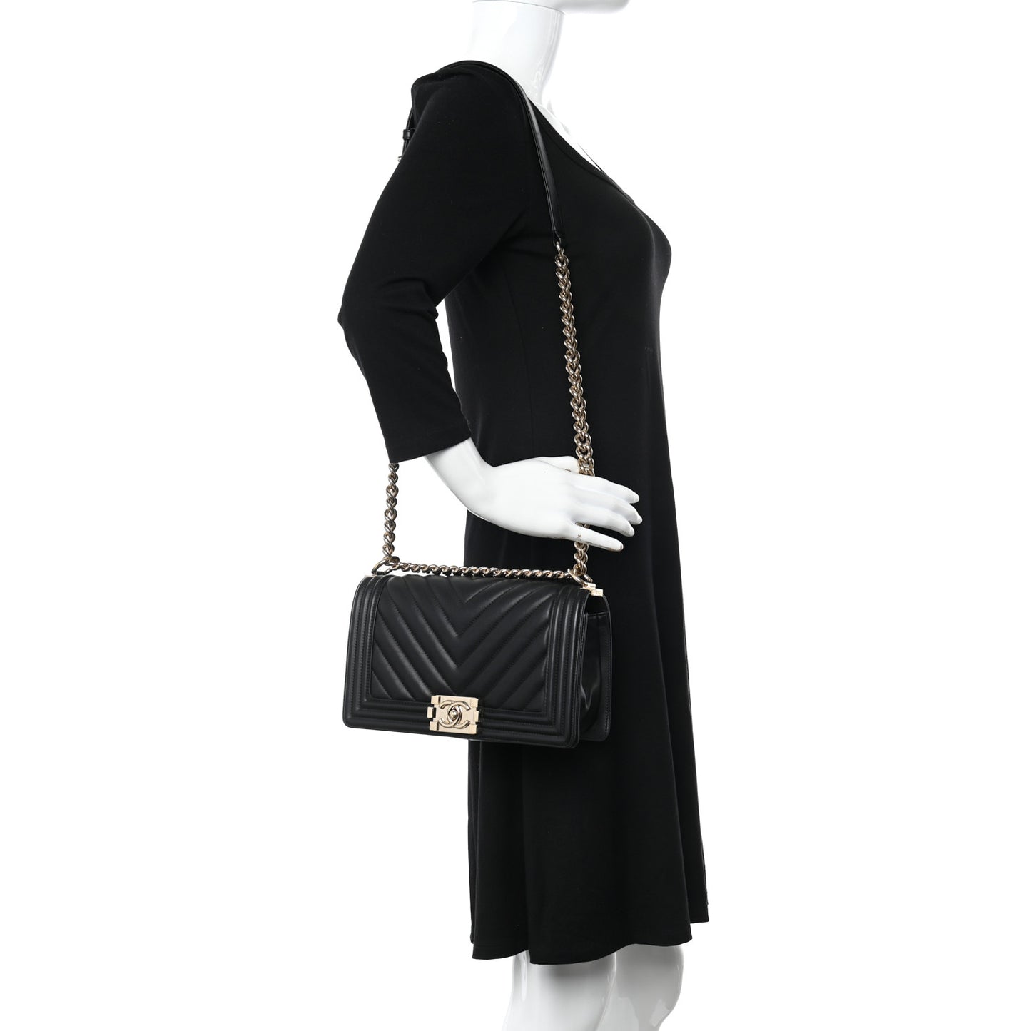 Lambskin Chevron Quilted Medium Boy Flap Black