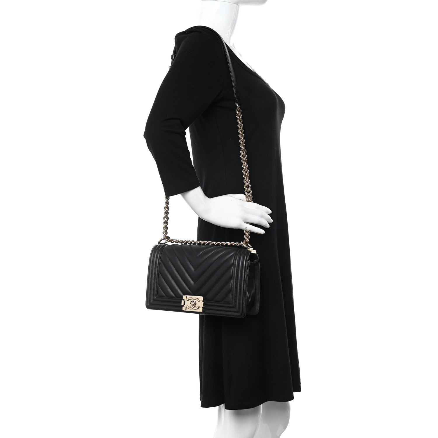 Chanel Lambskin Chevron Quilted Medium Boy Flap Black 2 of 11