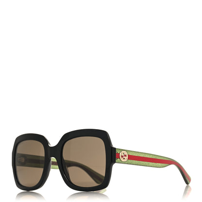 Gucci Acetate Square Frame Web Glitter Sunglasses GG0036S Black Green 1 of 7