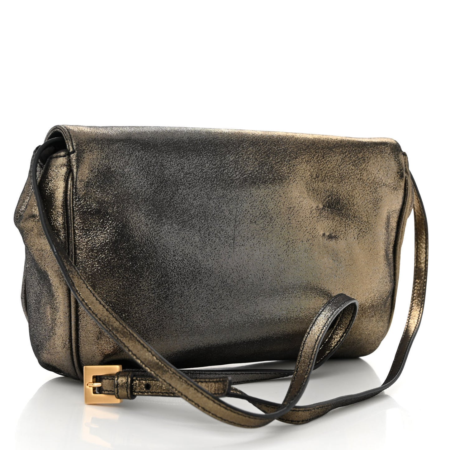 Metallic Fan Vitello Flap Bag Black Satin Gold